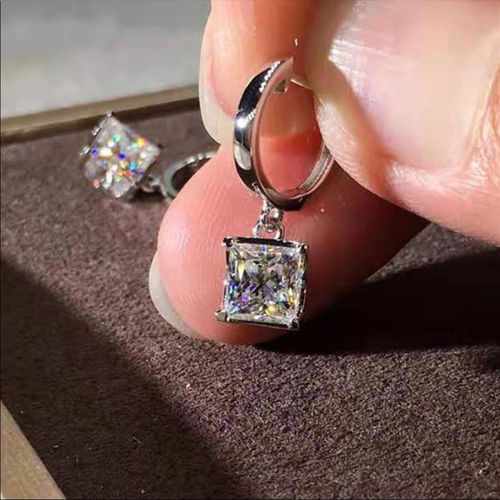 New Beautiful Rose Gold Silver Diamond Earrings - Picture 4 of 6